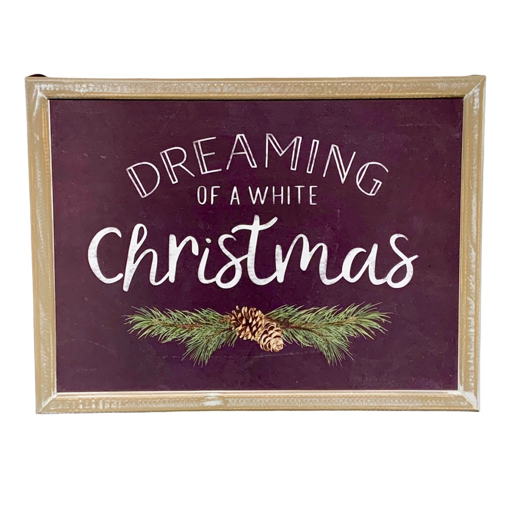 Farmhouse Brown Wood Christmas Sign Dreaming of a White Xmas